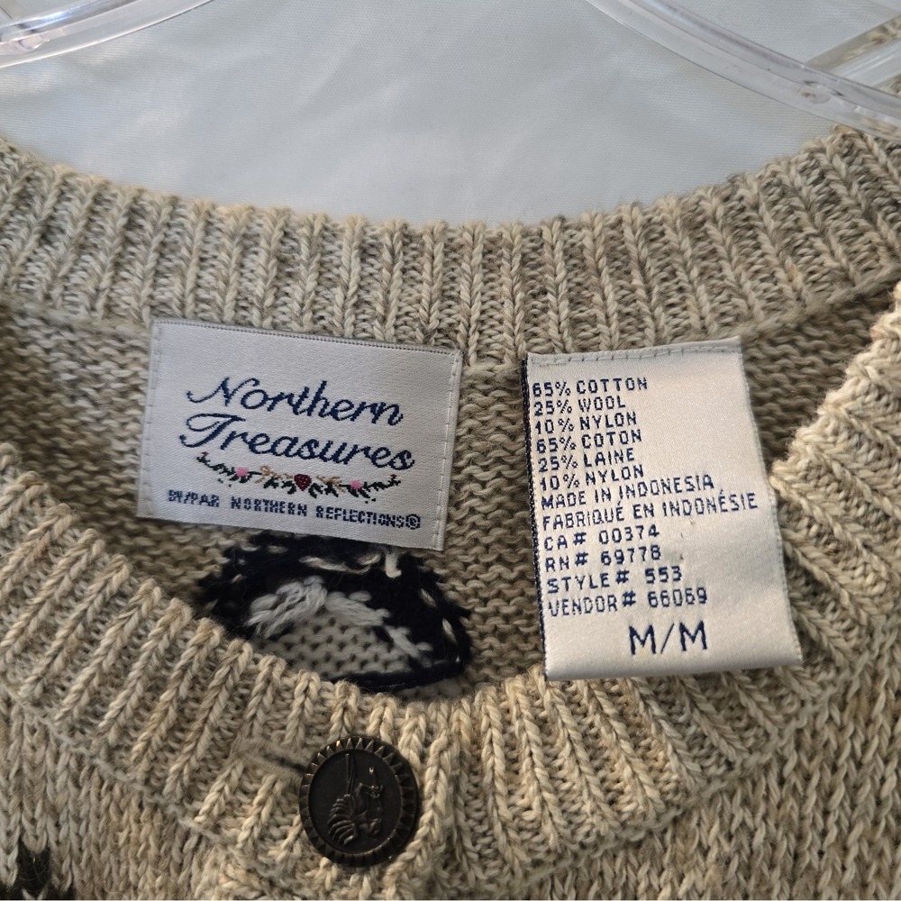 Vtg 90s Northern Treasures Winter Bird House Knit Cardigan Sweater Sz M - Picture 9 of 14